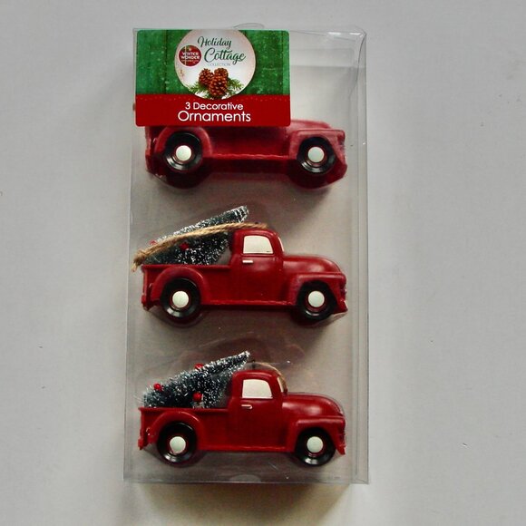 Antique Vintage Red Truck With Christmas Tree Ornament Set of 3 BRAND NEW - Picture 4 of 7